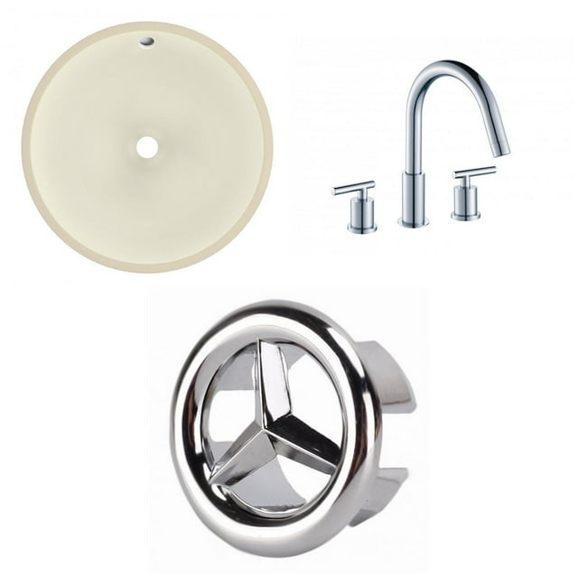 American Imaginations 16-in. W Round Bathroom Undermount Sink Set In Biscuit - Chrome Hardware AI-26776