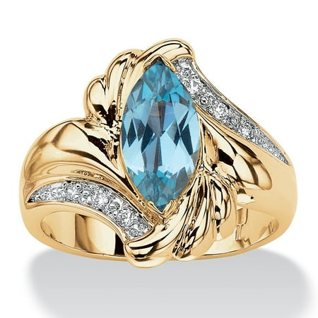 - 2.05 TCW Marquise-Cut Aqua Cubic Zirconia Bypass Cocktail Ring 14k Gold-Plated