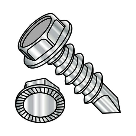 

10-16X1/2 Unslotted Hex washer Serrated Self Drilling Screw Full Thread 18 8 Stainless Steel (Pack Qty 1 500) BC-1008KWS188