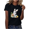 thumbnail image 2 of AGWOLF Women's Easter Shirt Short Sleeve Cute Bunny Print T-shirt Loose Fit Crew Neck Pullover Religious Tops Graphic Tees Black M, 2 of 5