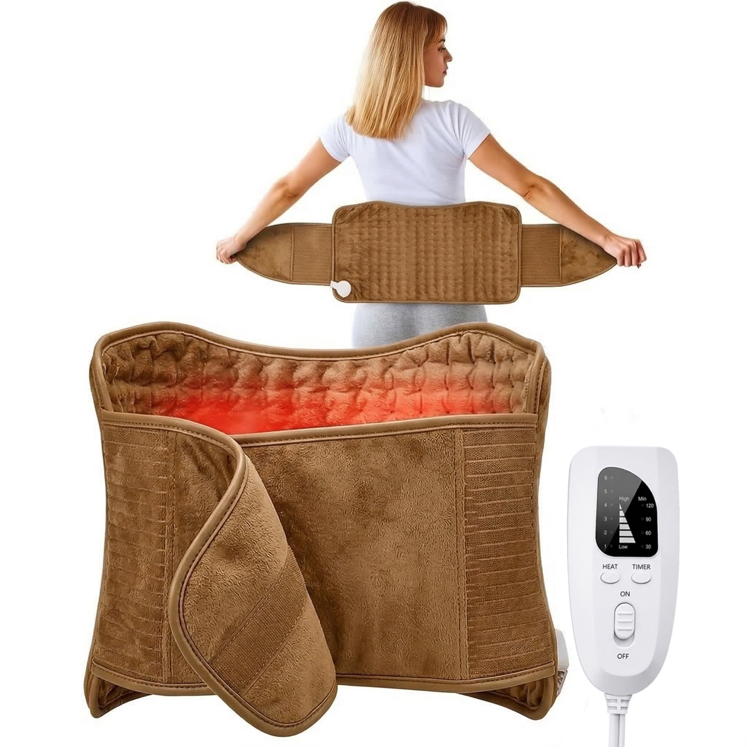 Heating Pad for Back, Neck, Abdomen, Shoulder, Dry/Moist Heat & Auto Shut off,Birthday Gifts for Men and Women, 12" x 24"+26" Belt Adjustable, 1 Pack