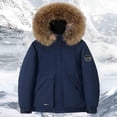 thumbnail image 2 of Winter Thicken Coat for Men Padded Long Sleeved Warm Puffer Parka Jacket with Removable Faux Fur Hood, 2 of 3