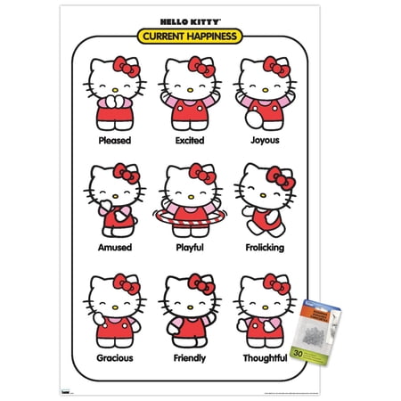 Hello Kitty - Current Happiness Wall Poster with Push Pins, 22.375" x 34"