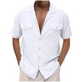thumbnail image 3 of Horkkom Mens Button Down Short Sleeve Shirt Solid Color V Neck Linen Shirts Summer Casual Shirts with Pocket XXL, 3 of 9