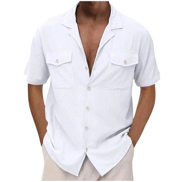 cfhntfmh Men's Button down Shirts with Pocket Short Sleeve Casual Summer Beach Vacation Clothes Wedding Shirts