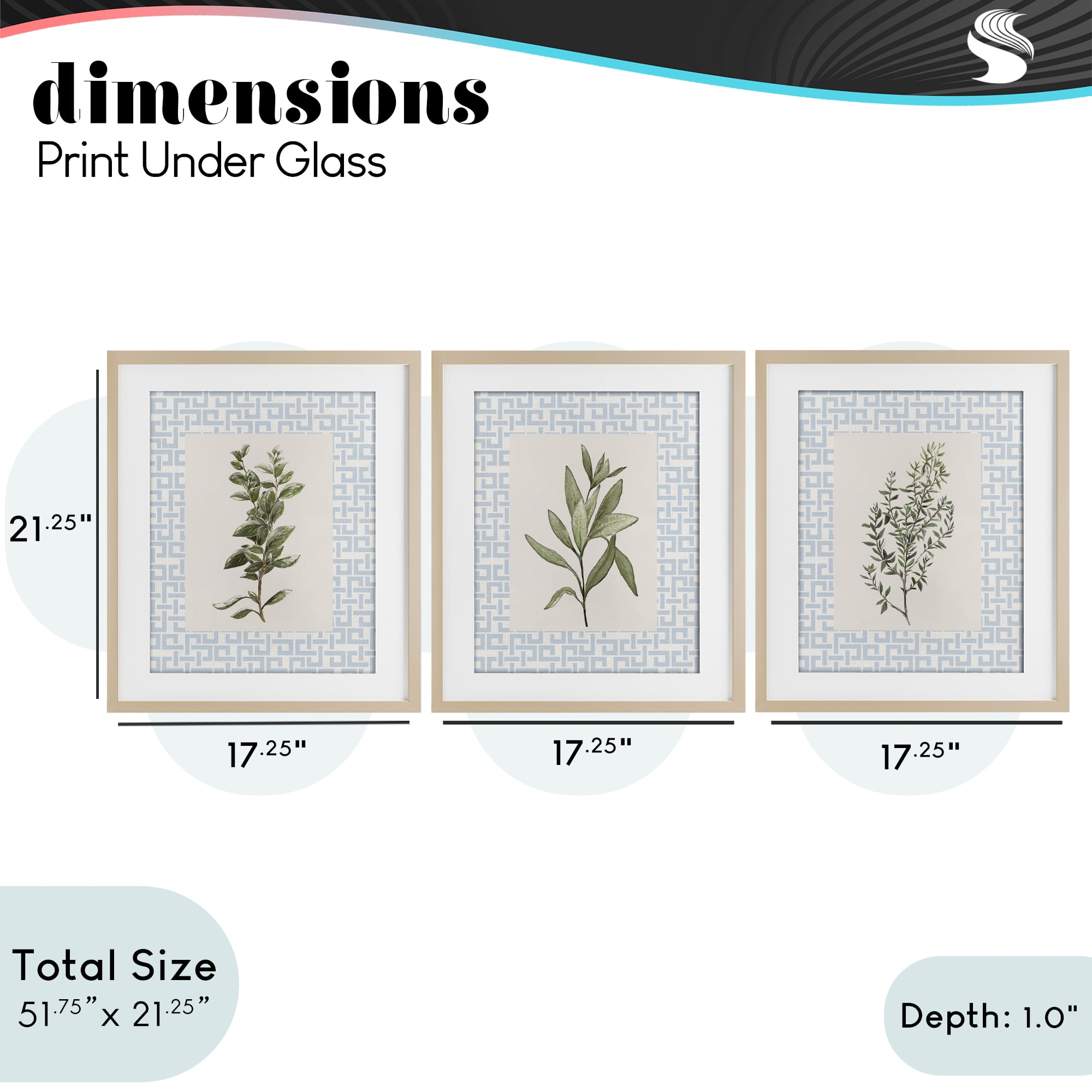 Stupell Industries Kitchen Herbs on Geometric 3 Piece Birch Framed Print Under Glass Set, design by Diannart