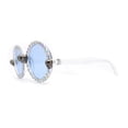 thumbnail image 3 of Rhinestone Death Metal Skull Trim Round Circle Lens Plastic Sunglasses Clear Pearl Blue, 3 of 4