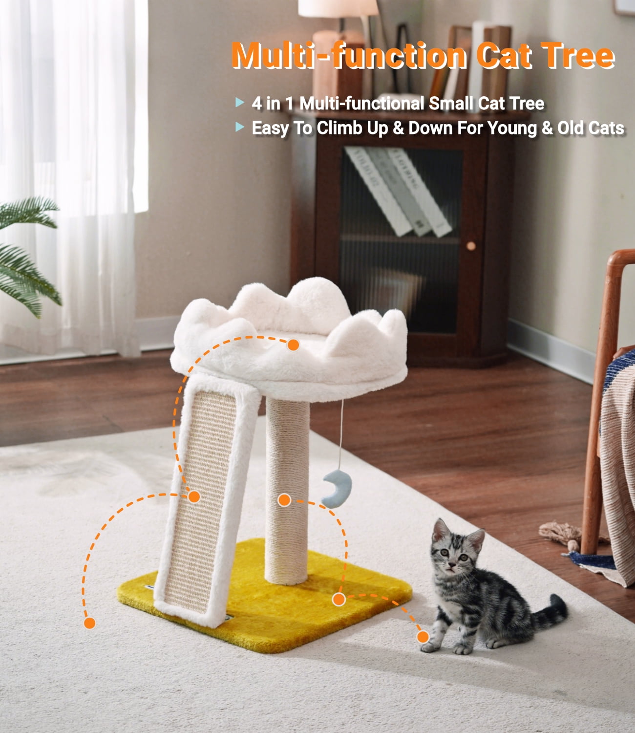 Happi N Pets New Cloud Cat Tree, Cat Scratching Post with Bed, Small Cat Tree with Scratching Pad & Cloud Soft Perch, Extra Toys, Bonus Catnip