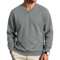thumbnail image 2 of Men's Sweatshirts Stylish Long Sleeve V-Neck Sweat Shirt Fall Winter Casual Ribbed Cuffs Pure Color Tops for Daily Wear Light Gray 2XL, 2 of 7