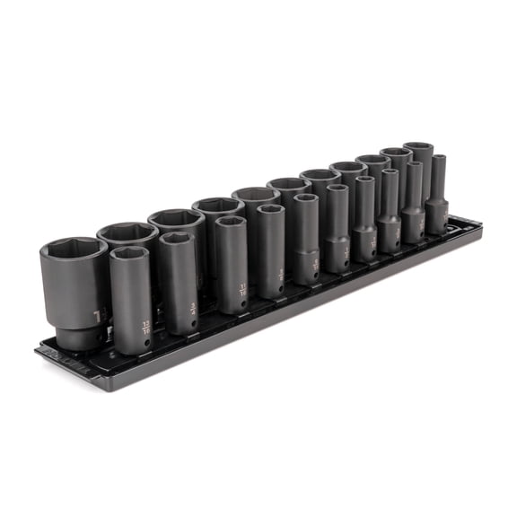 TEKTON 1/2 Inch Drive Deep 6-Point Impact Socket Set with Rails, 21-Piece (5/16-1-1/2 in.) | SID92103