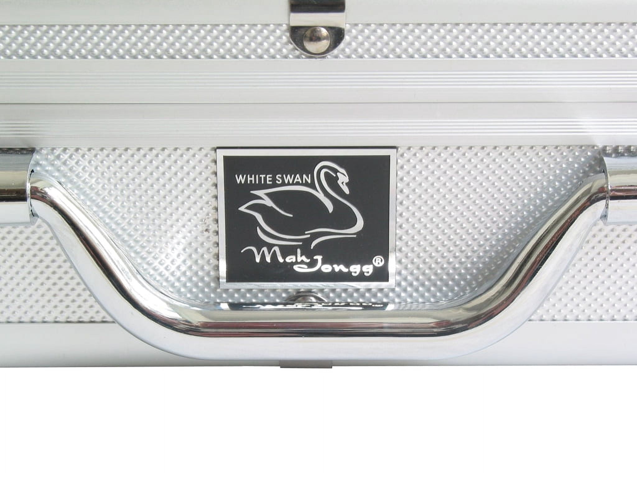 White Swan Mah Jongg (TM) - Ivory Tiles - Pusher Arms - Aluminum Case - Silver
