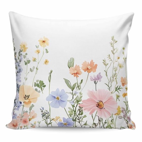 Throw Pillow Covers 18x18 Inch, Floral Botanical Decorative Pillow Cases for Couch Sofa Bed, Spring Flowers Farmhouse Cotton Linen Square Home Decor Pillowcases with Hidden Zipper