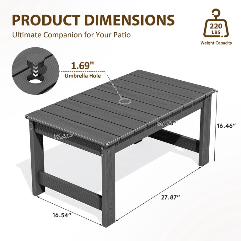 Serwall Outdoor Rectangle Coffee Table With Umbrella Hole photo 7