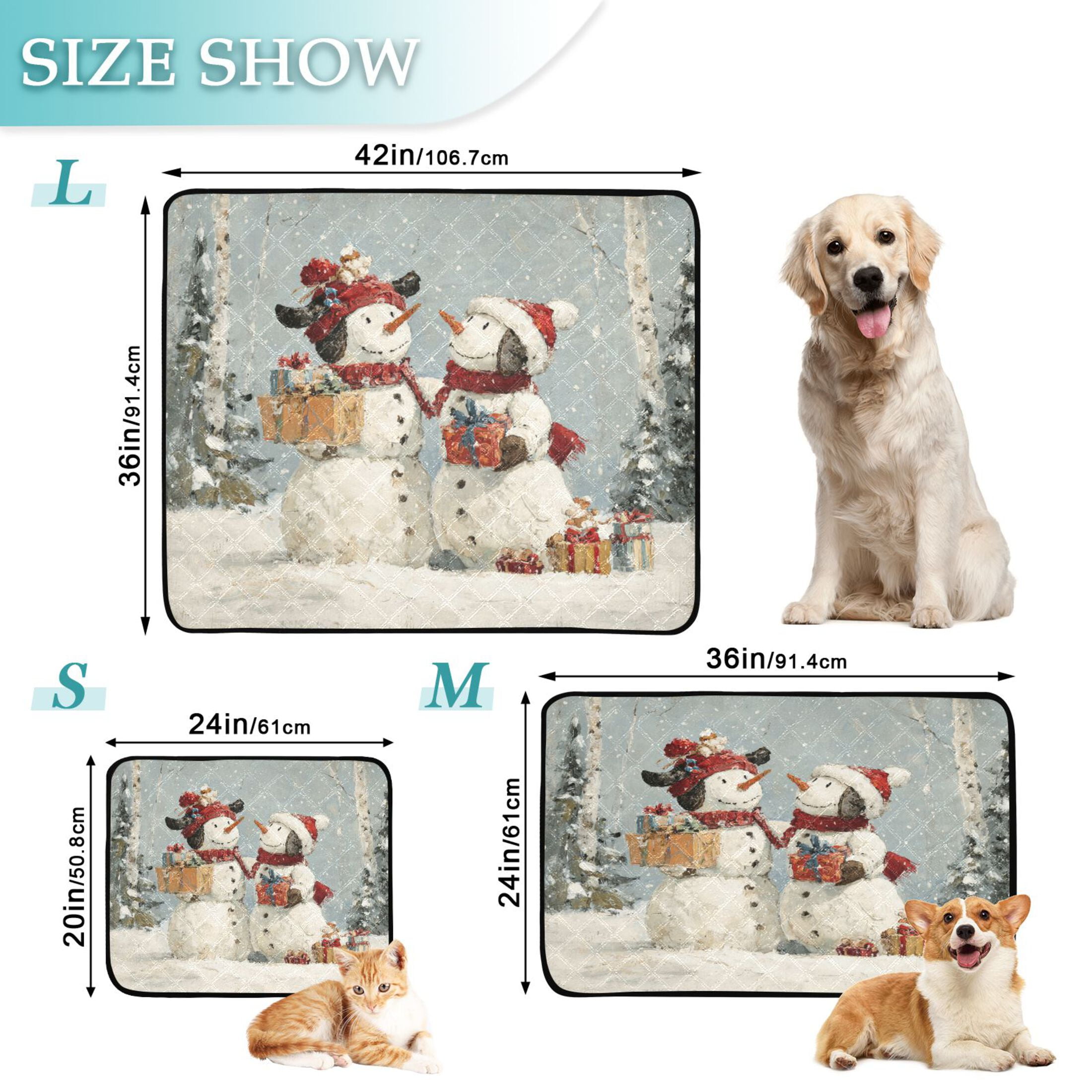 Qxltty Snowman Gift Cat litter Pads Pet Set of 2 Diaper Mats Center Anti-leakage Layer Absorbent Soft and Comfortable