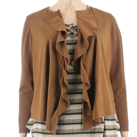 - Inc International Concepts Plus Size Brown Cascading-Ruffle Jacket 1X