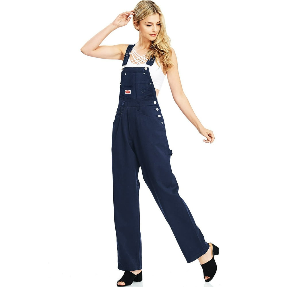 Revolt Revolt Women's Juniors Classic Twill Canvas Straight Leg Baggy Overalls (S, Navy