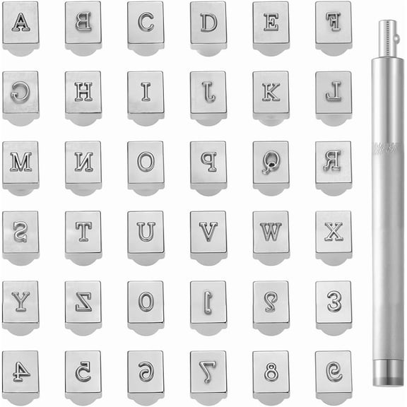 1 Set 36Pcs 4.5mm Alloy Leather Stamping Tool Set Letter and Number Stamp Kit Imprinted Metal Punching Tools for Leather Belt Bag Hat Shoes Craft Jewelry Marking