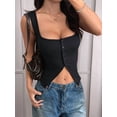 thumbnail image 5 of Button Up Tank Tops for Women Ribbed Sleeveless Button Down Shirts Vest Y2k Crop Top Going Out Basic Fitted Vest, 5 of 7