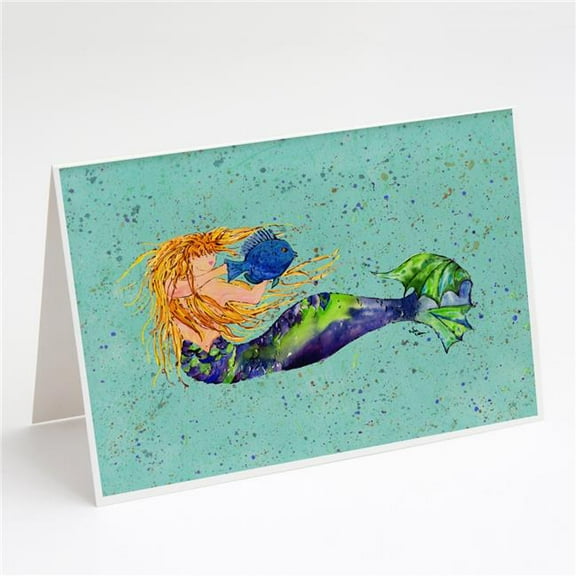Blonde Mermaid on Teal Greeting Cards & Envelopes - Pack of 8