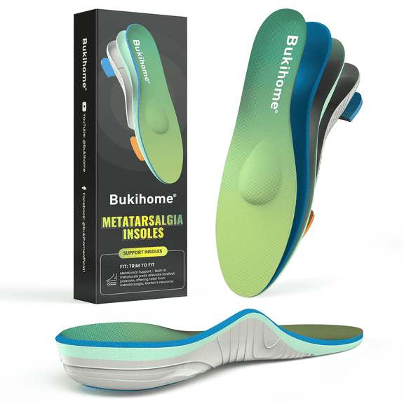 Bukihome M Size Metatarsalgia Pain Relief Insoles for Standing, Running, Work Boots