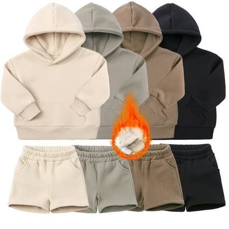 

KYAIGUO Baby Toddler Winter Crewneck Sweatshirt Athletic Shorts Set for Girls Boys 2PCS Autumn Long Sleeve Loose Sweatshirt and Shorts Kids Casual Fleece Tracksuits Outfits for 1-14Y