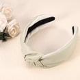 thumbnail image 2 of Diademas de cuero de PU anudadas cruzadas, Diadema ancha de moda antideslizante para mujeres, Beige, 2.78''x1.73'', 2 of 7