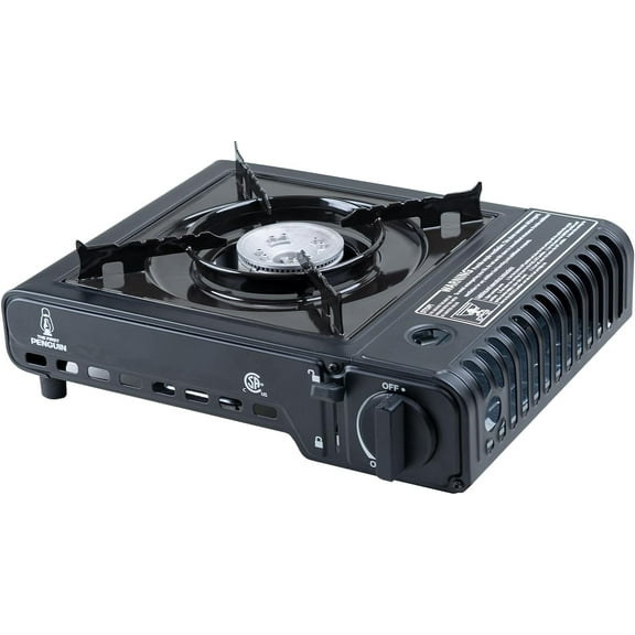 The First Penguin Portable Camping Stove - with Carrying Case 10,000 BTU Great for Emergency Preparedness Kit, High Power Butane Stove, Perfect for Camping, Hiking and Emergency-Black