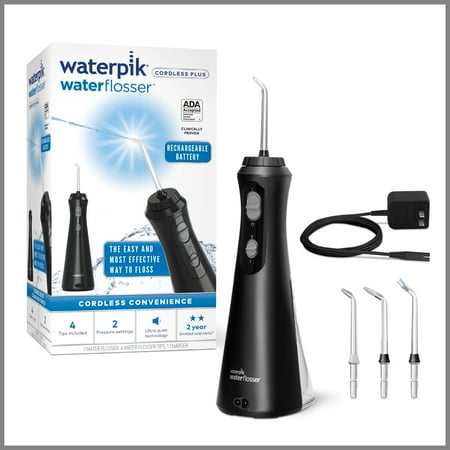 Waterpik Cordless Plus Water Flosser with 2 Settings, 4 Tips, ADA Accepted, Black