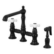 Kingston Brass KS7270PXBS English Country 8" Bridge Kitchen Faucet with Sprayer, Matte Black