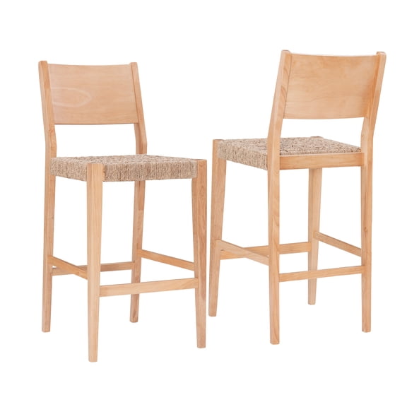 Holden 29" Bar Stools, Set of 2, Natural with Handwoven Seagrass Seat