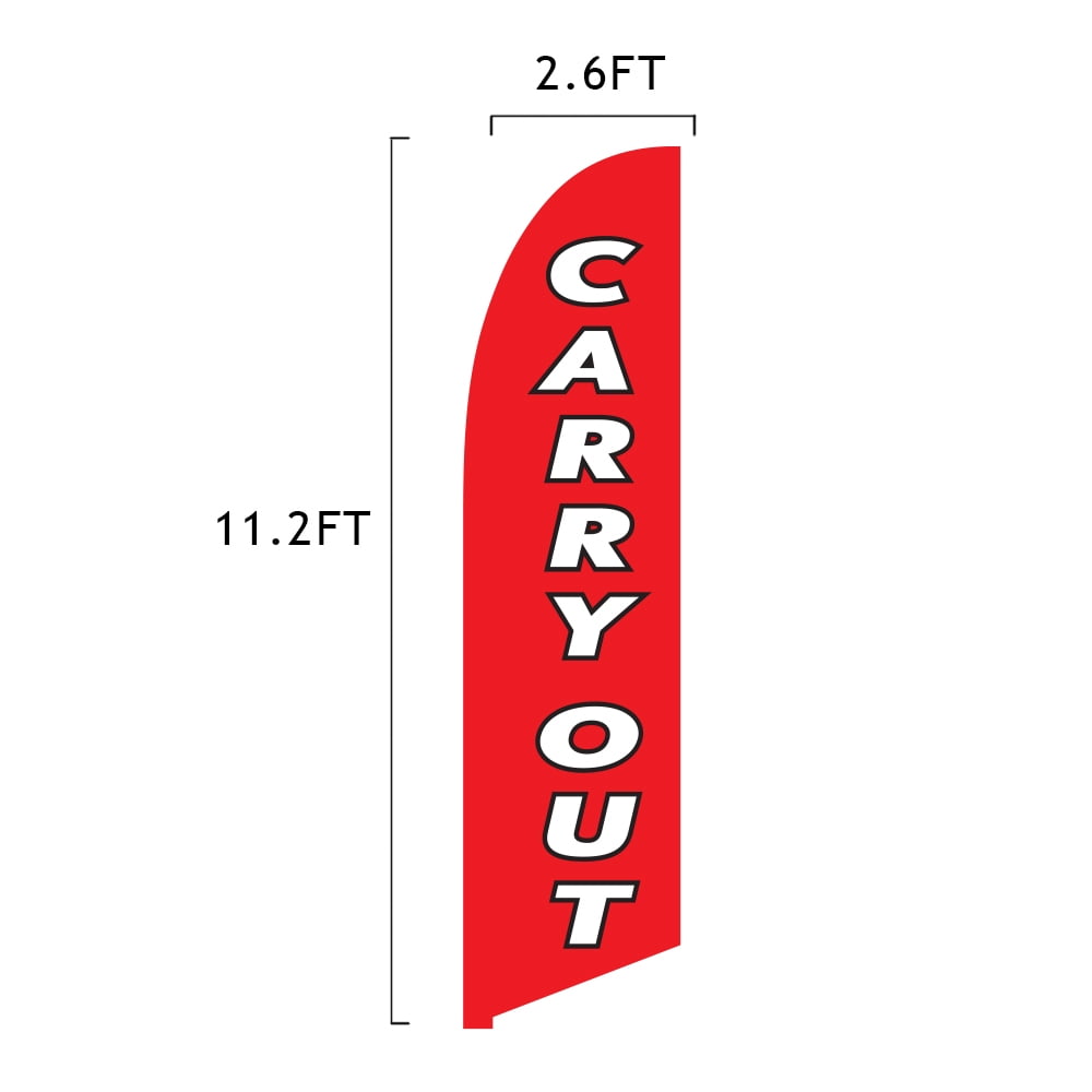 Vispronet Carry Out Feather Flag - Made from Tear-Resistant Polyester, Visible from Both Sides - 2.6ft x 11.2ft Swooper Flag - Flag Only