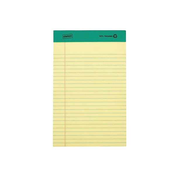 Staples 100 Recycled Narrow Ruled Perforated Notepads Canary 5" x 8