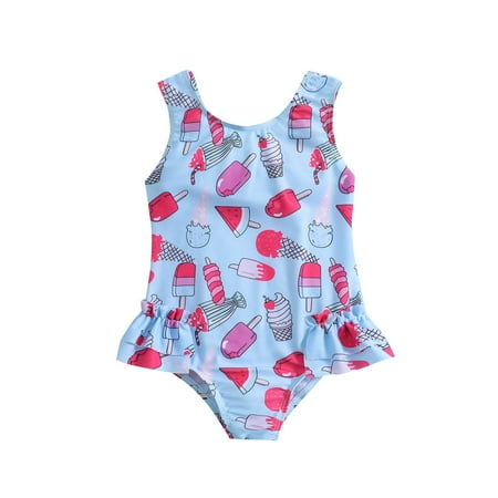 

Toddler Girls Swimsuits Kids Summer Cartoon Printed Lovely Ruffles Bodysuit Swimwear Beach Onesie Beachwear Baby Bikini