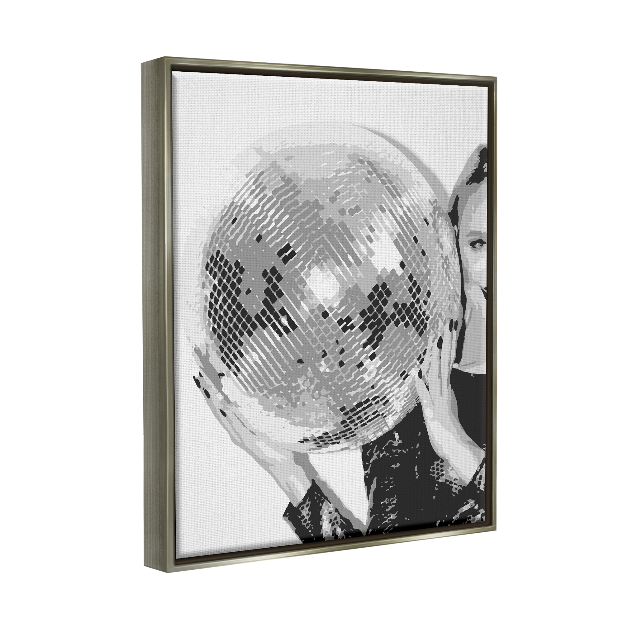 Stupell Industries Vintage Woman Holding Disco Ball Beauty & Fashion Painting Gray Floater Framed Art Print Wall Art