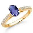 thumbnail image 2 of Gem Stone King 10K Two Tone Gold Blue Iolite and White Lab Grown Diamond Engagement Ring for Women (0.83 Cttw, Gemstone, Oval Checkerboard 7X5MM, Size 9), 2 of 4