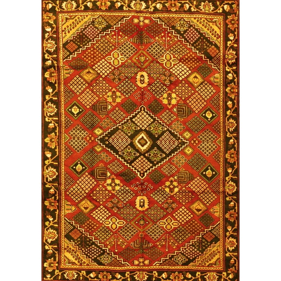 Ahgly Company Machine Washable Indoor Rectangle Persian Yellow Traditional Area Rugs, 5' x 7'