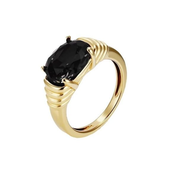 PAMTIER Women's Stainless Steel Black Gemstone Rings Minimalist Elegant Band Ring with Sparkling Synthetic Onyx Color Stone Size 7
