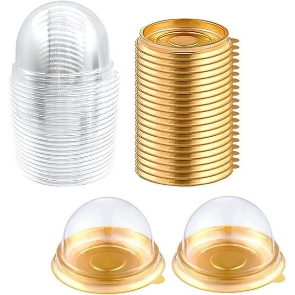 50 Set Clear Plastic Mini Cupcake Boxes Muffin Pod Dome Muffin Single Container Box Wedding Birthday Boxes (Gold)