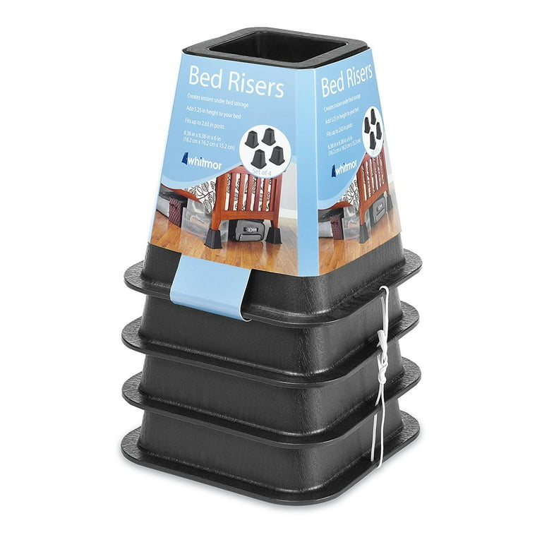 Whitmor Underbed Storage Bed Furniture Risers Set of 4 Black 6.375 x 6.375 x 6.0