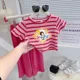 thumbnail image 2 of Novedad de verano, conjunto de dos piezas de manga corta a rayas con estampado de dibujos animados para niñas, ropa ligera, cómoda y transpirable, 2 of 5
