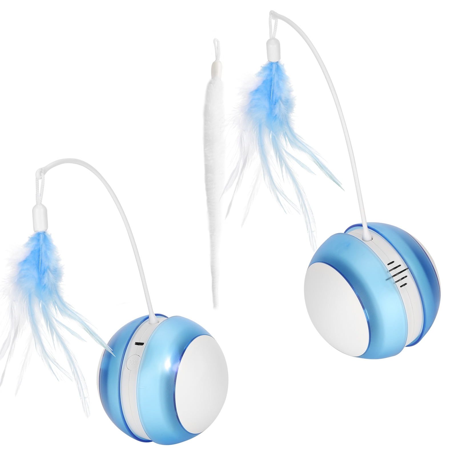 Yajisi Interactive Cat Toys USB Charging LED Tilting Sports Ball Self Rotating Cat Toys Chaser with Feather Fishing Rod Motion Activated Move Cat Ball Toys 11.81 inches / 30 cm