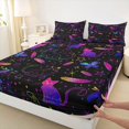 thumbnail image 3 of Manfei Lovely Cat Kitten Twin Sheet Sets,Purple Feather Pattern Twin Fitted Sheet,Cartoon Stars Print Flat Sheet For Boys Girls,Luxury Bedroom Decor,3-Piece, 3 of 7