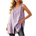 thumbnail image 3 of Aboser Oversized Linen Shirts for Women Classic Sleeveless Long Tank Tops Summer Scoop Neck Blouses Loose Beach Vacation Shirt, 3 of 8