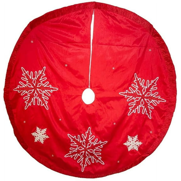 Kurt Adler 60-Inch Red Snowflake Embroidered and Pleated Tree skirt