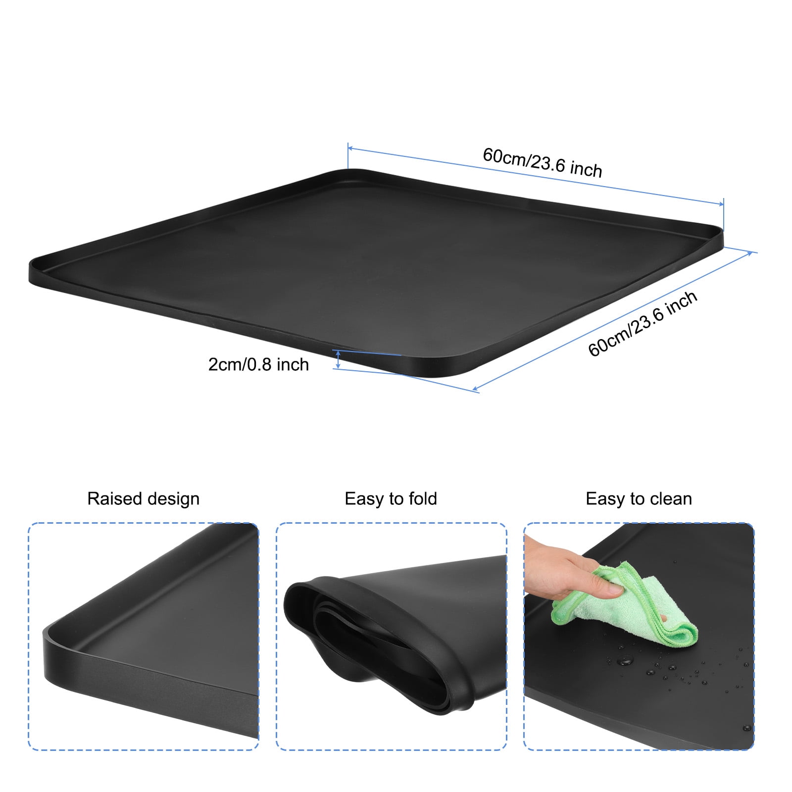 Uxcell Mini Fridge Silicone Mat with Raised Edges, Refrigerator Floor Protector Mat Mini Fridge Drip Tray, Black