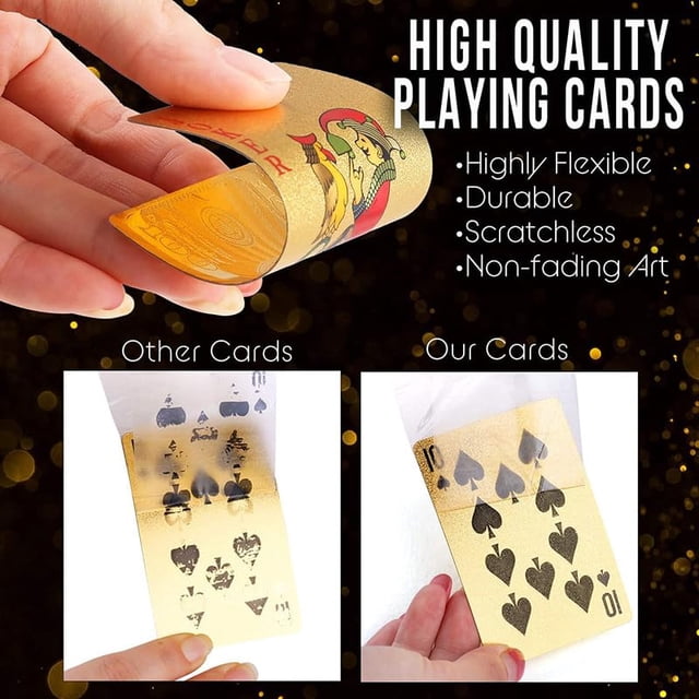 Premium Poker Gold Deck Of Waterproof Playing Cards For Adult - Flexible Pvc Plastic Gold Playing Cards | Waterproof Playing Cards With Much Better Look | Use For Party & Game | Playing Cards