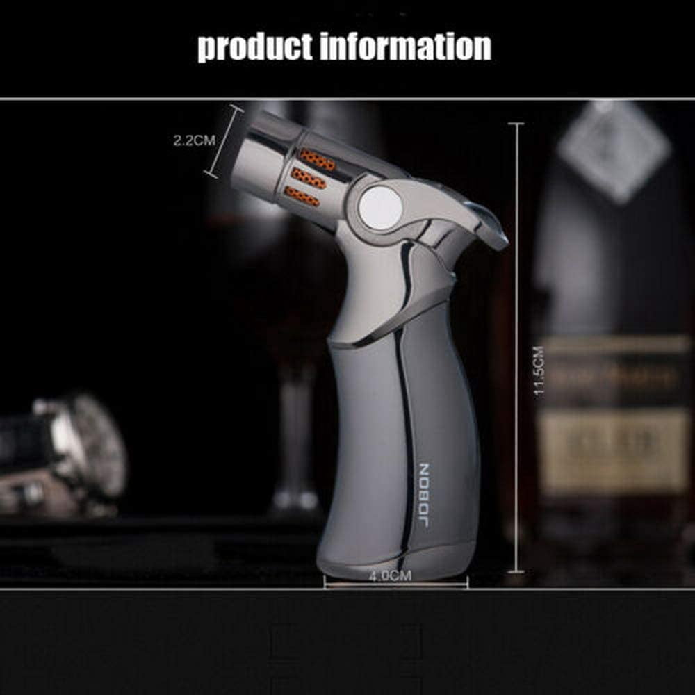 Piioket Windproof Luxury 4 Nozzles Quad Jet Torch Lighter Elegant Four Flame Refillable Butane Gas Cigar Cigarette Lighter - Gray