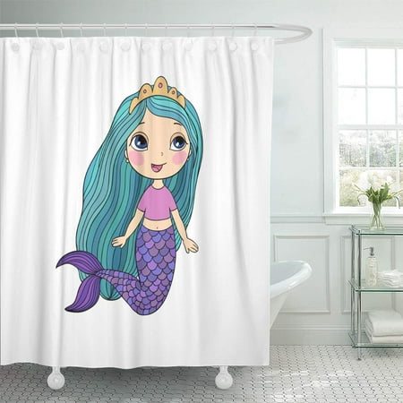 KSADK Black Line Beautiful Little Mermaid Siren Sea on White Shower Curtain Bathroom Curtain 60x72 inch