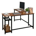 thumbnail image 2 of Hassch Modern L-Shaped Computer Desk with Storage Shelves, Corner Table for Home Office, Brown, 2 of 8