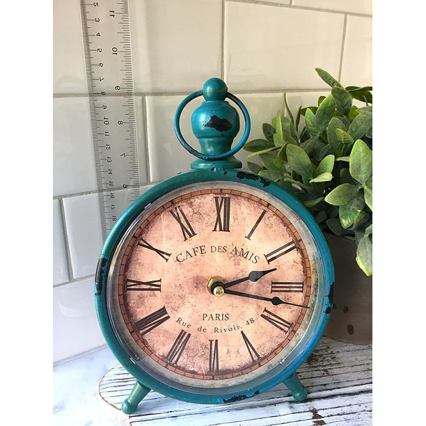 Antique Clock For Your Interior Decorating Ideas Shabby Chic French Country Farmhouse Over Sized Vintage Distressed Blue Metal For All Home Decor Living Room Office Kitchen Bathroom Bedside Walmart Com